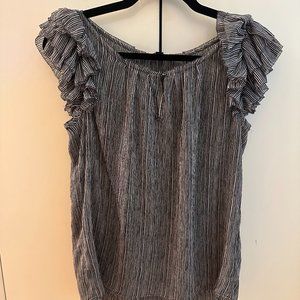 Black and White Ruffle Sleeve Blouse